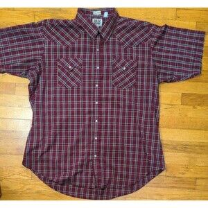 Vintage Ely Cattleman Mens Pearl Snap Shirt 2XL Tall Plaid Ltwt Western Red EUC